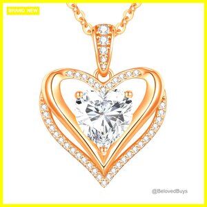 Moissanite Heart Pendant Necklace 1-3 Carat Sterling Silver Gold Plated Gift